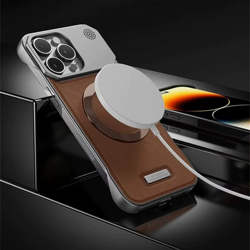 PU Leather Magnetic Case for Iphone 17 Air 11 12 13 14 15 16 Pro Max plus Mini Wireless Charging Frameless Case