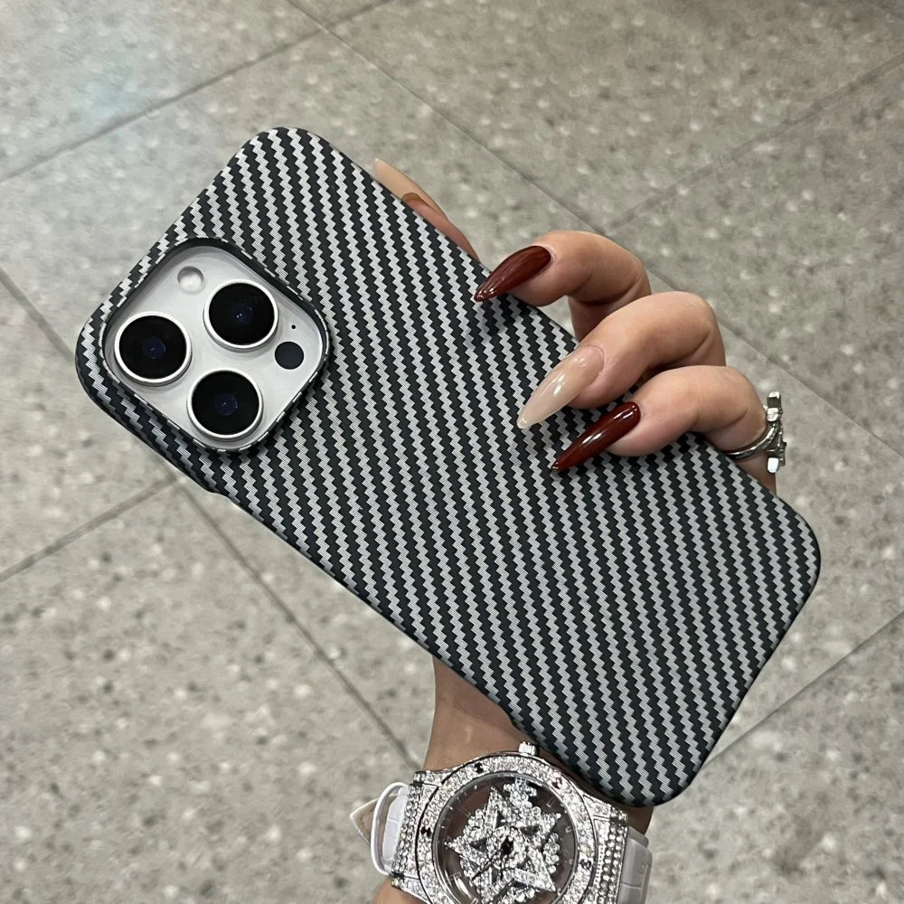 Funda rígida ultradelgada de PC para iPhone 17, Air 16, 15, 14, 13, 12 y 17 Pro Max Plus, con textura de fibra de carbono esmerilada y transpirable.